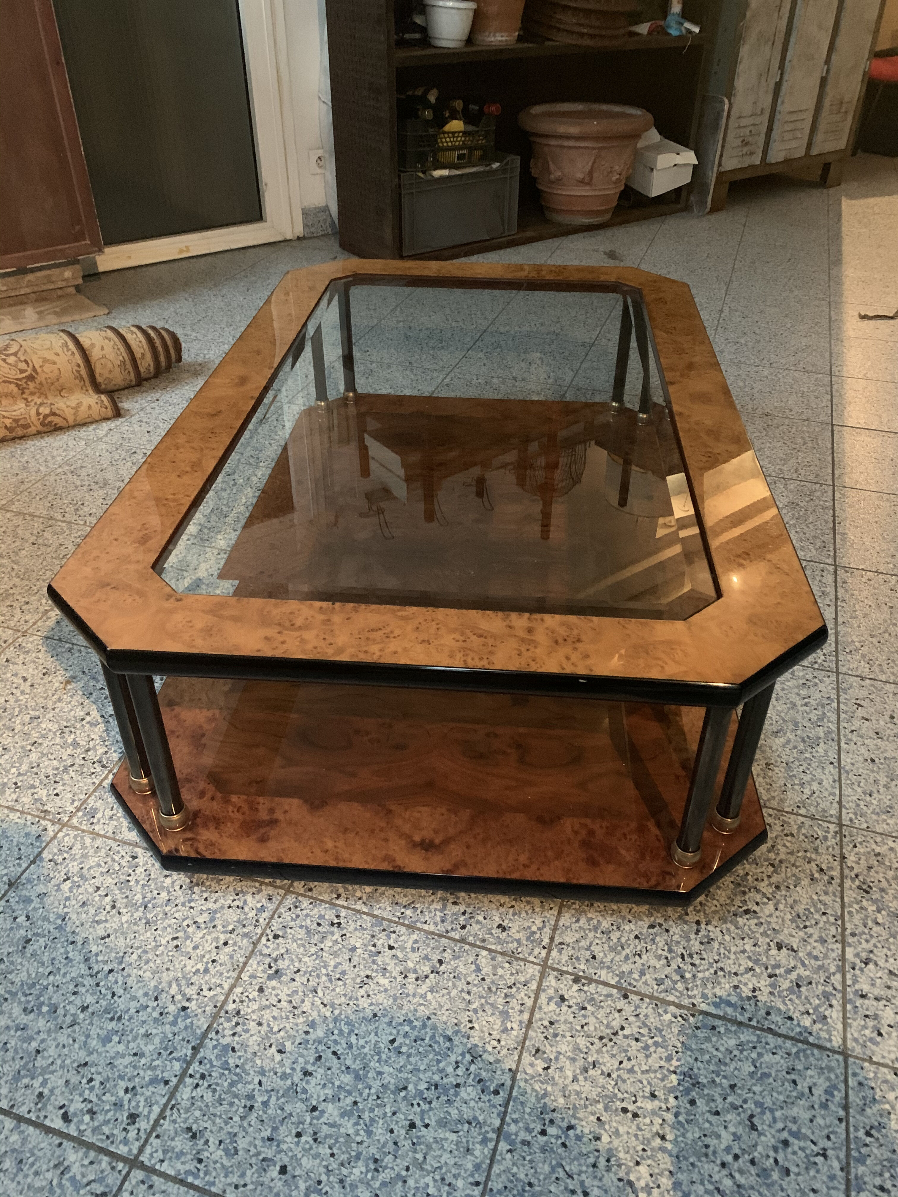 Vintage coffee table elm magnifying glass and glass