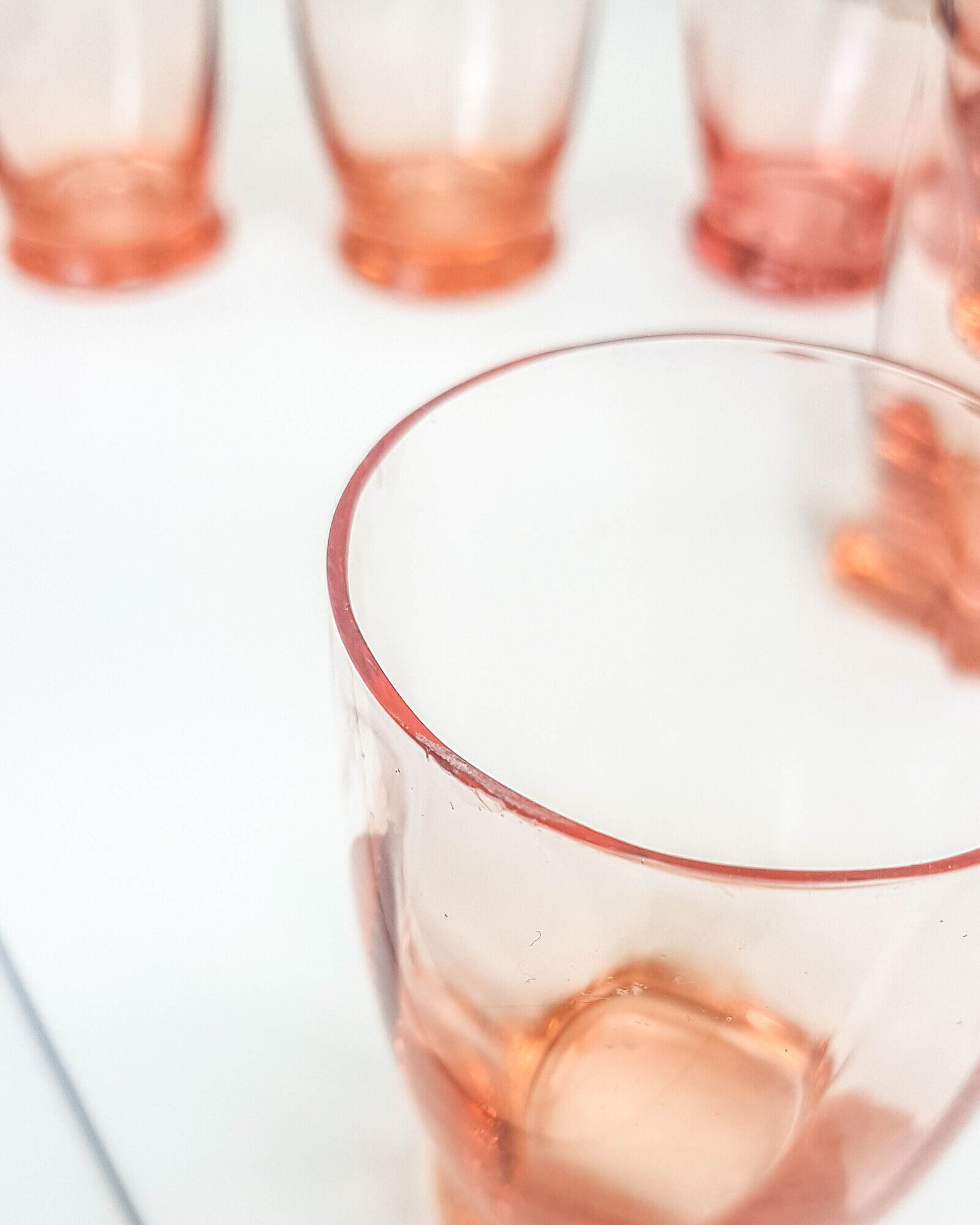 Lot of 11 vintage verrine pink glass liqueur glasses