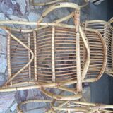 Lounge or garden table and 4 vintage wicker and rattan chairs 60s
