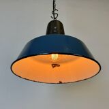 Industrial Blue Enamel Factory Lamp with Cast Iron Top, 1960s