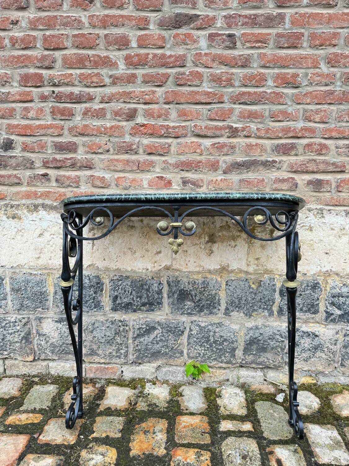 Black And Gold Lacquered Wrought Iron Console