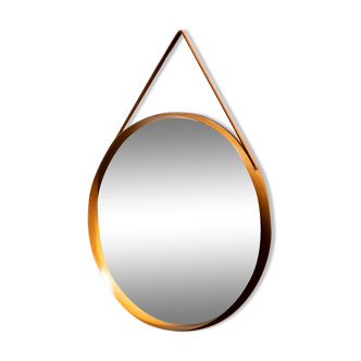 Large circular mirror in solid elm 55cm