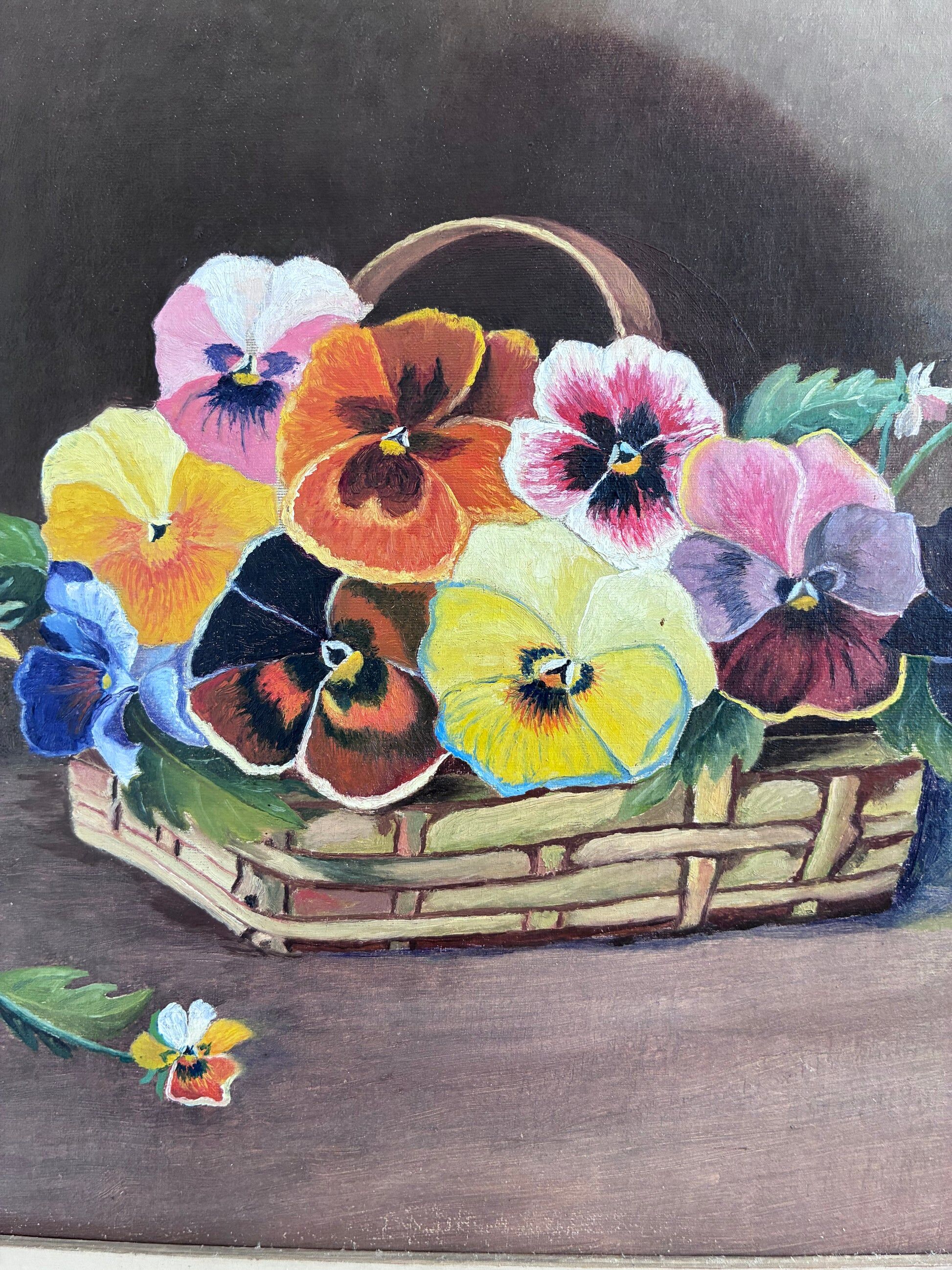 Set of vintage original flower oil paintings, flower still life pair