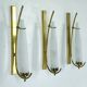 Set of three sconces in brass and triplex opaline glass. Italy 1950s