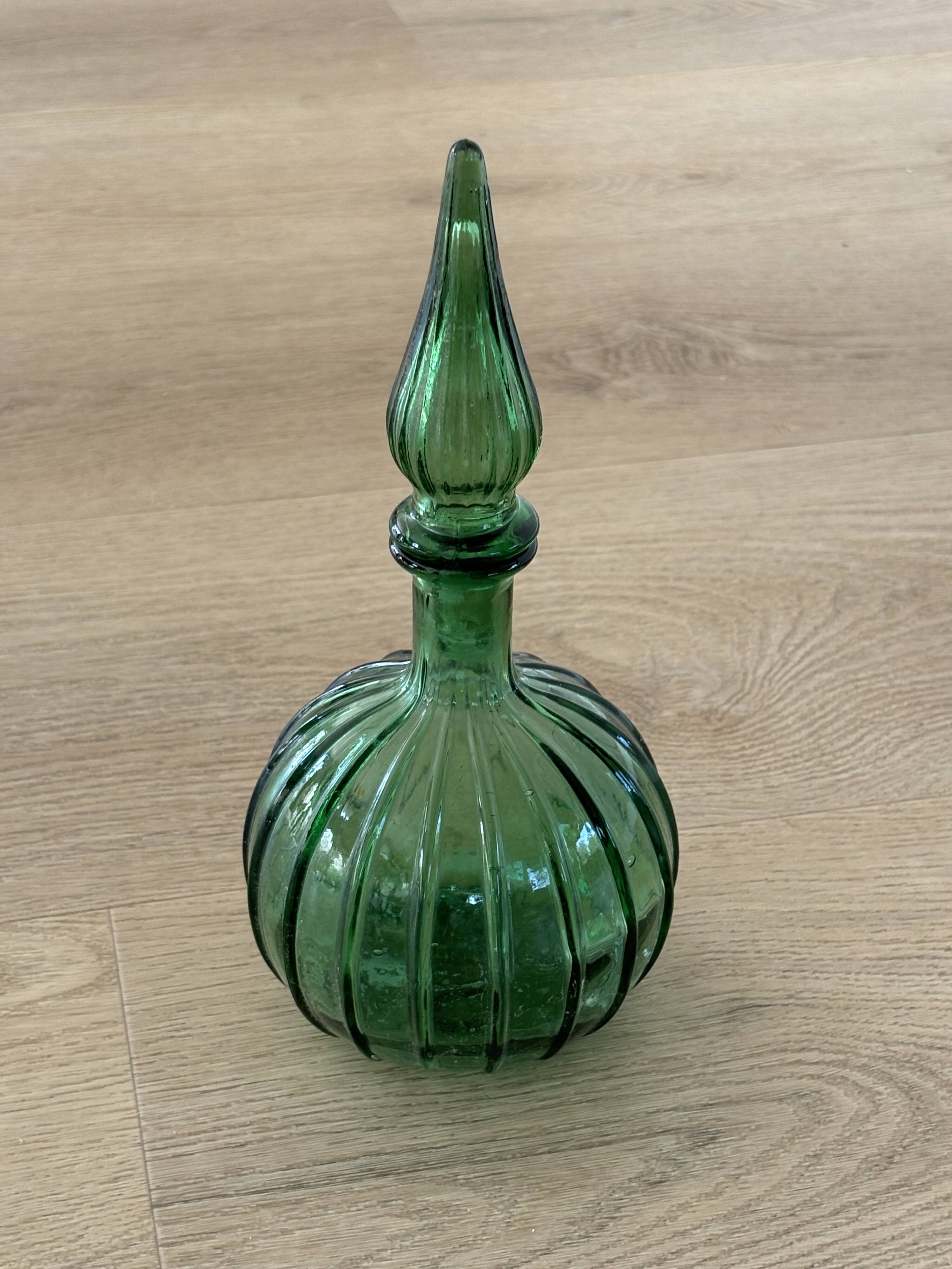 Vintage Empoli Glass Decanter with Stopper, Italy, 1960s