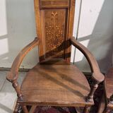 Pair of Renaissance style armchairs in walnut and marquetry.