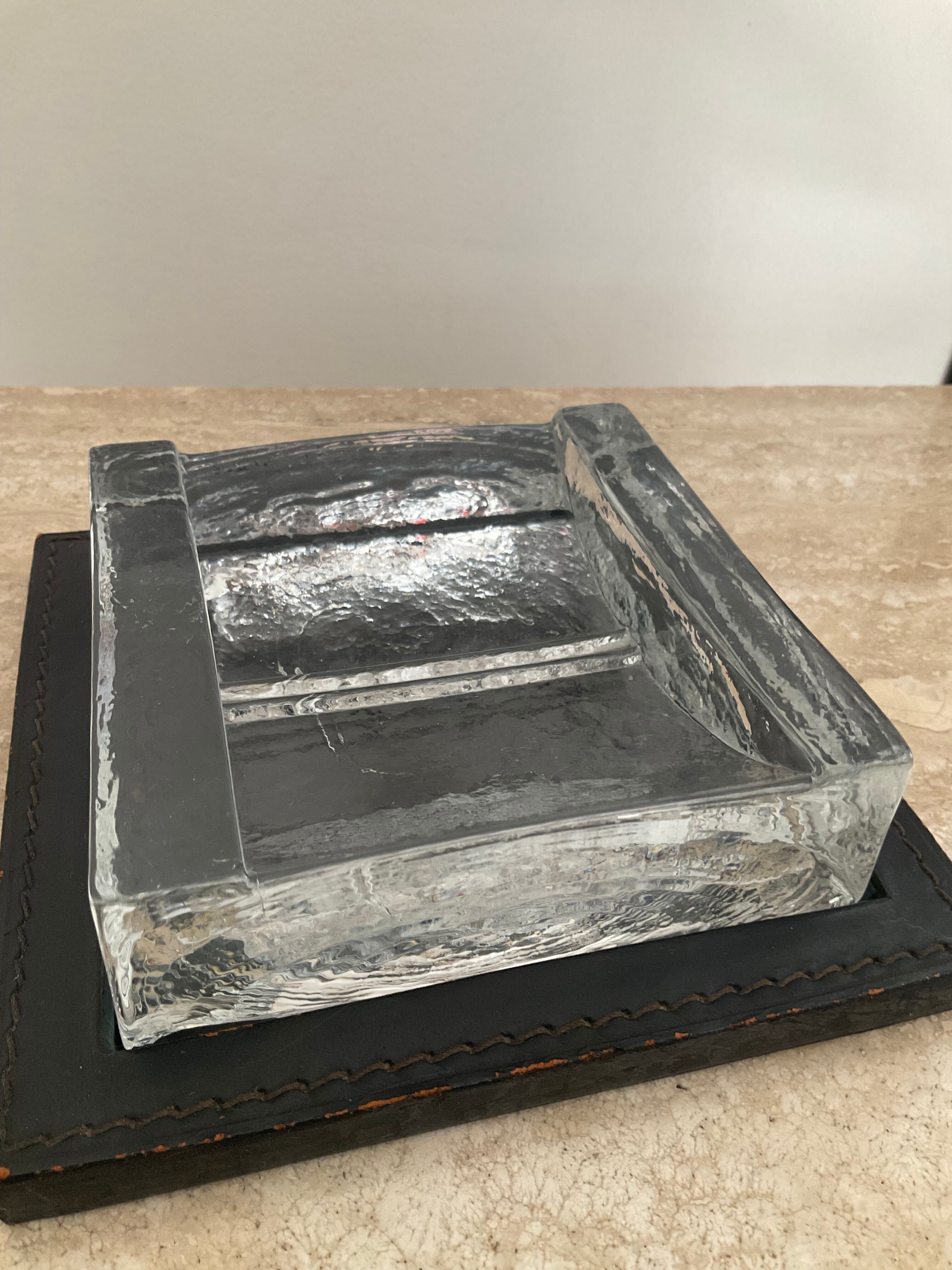 Empty ashtray vintage leather and glass pocket