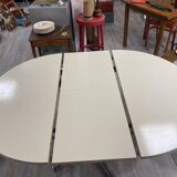 Round butterfly extension table in cream and chrome formica, 1960s/1970s