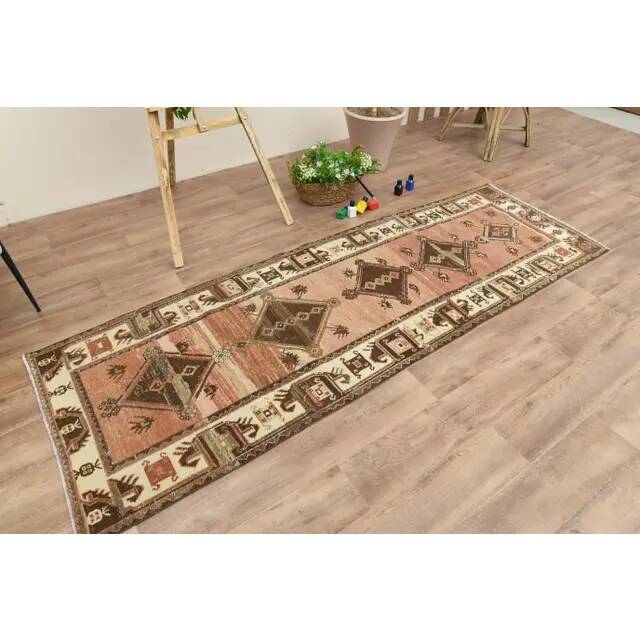 Orange Turkish Vintage Handmade Wool Runner Rug 82x256
