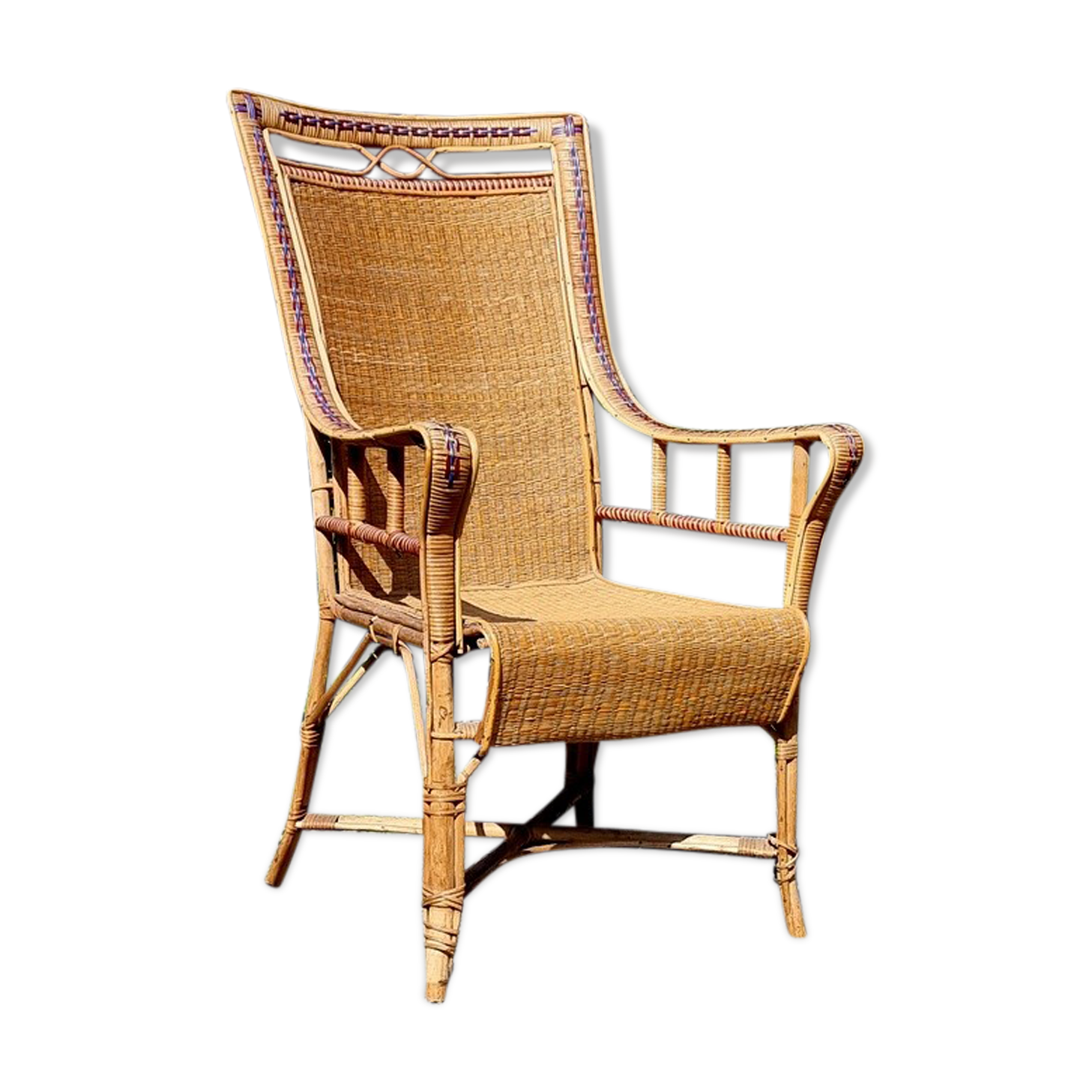 Fauteuil en rotin de jardin ou véranda des années 50