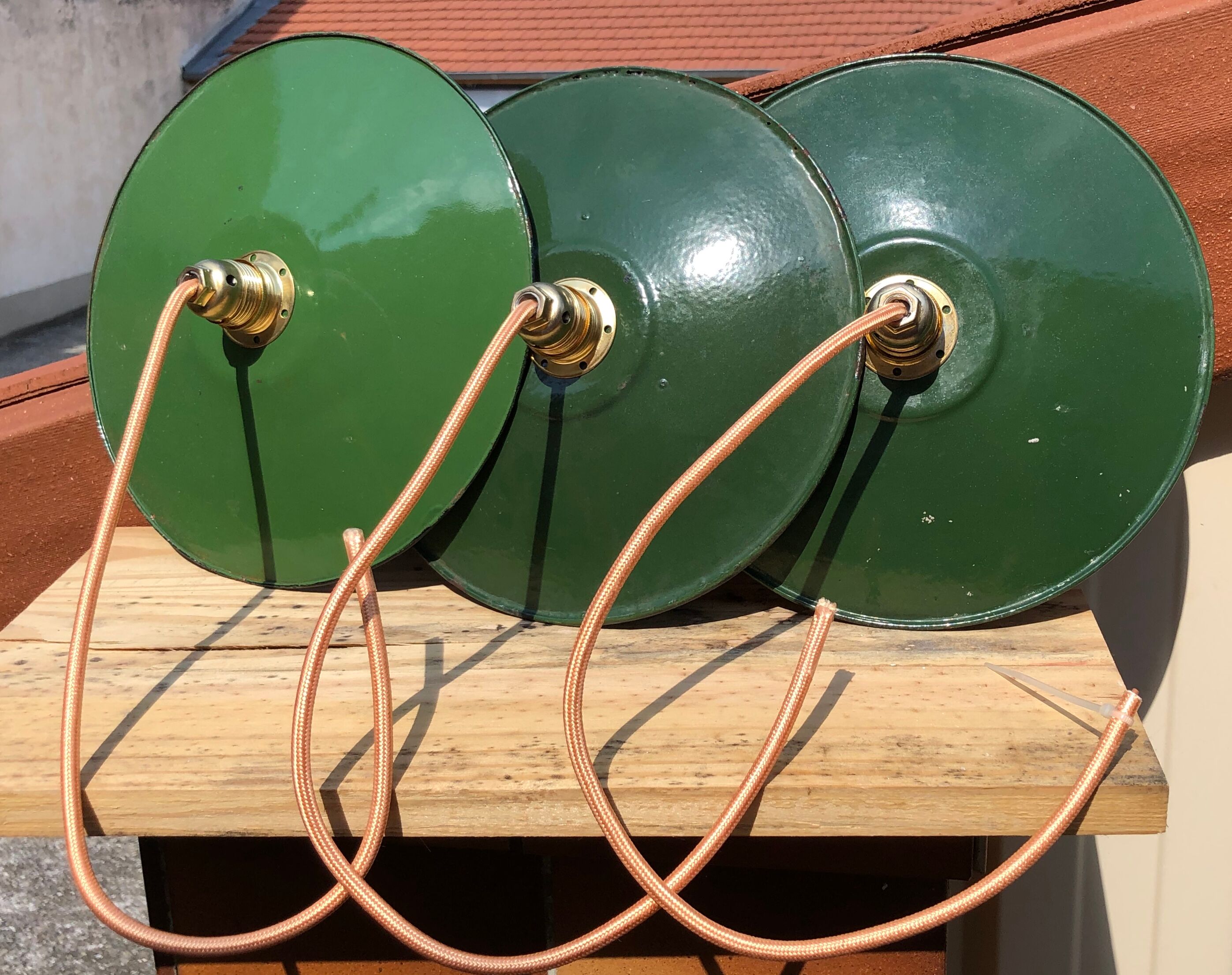 Trio suspension enamel sheet enamel vintage green and white, new e14 socket