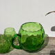 4 green water glasses and vintage blown glass carafe