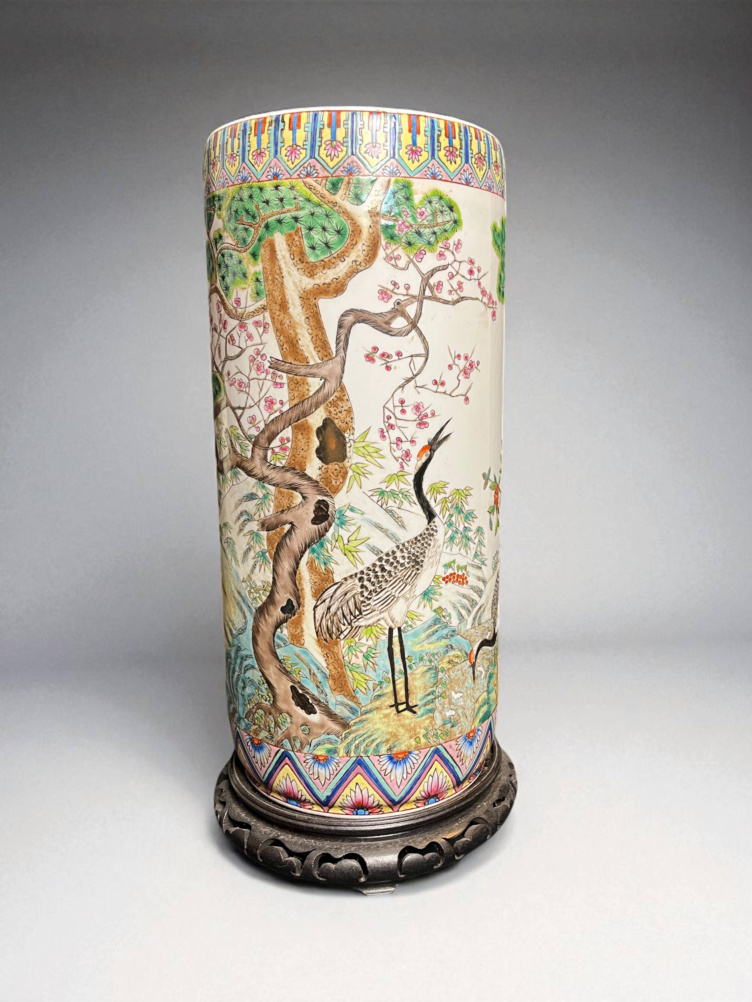 China, Important porcelain scroll vase decorated with cranes and flora, 19th century