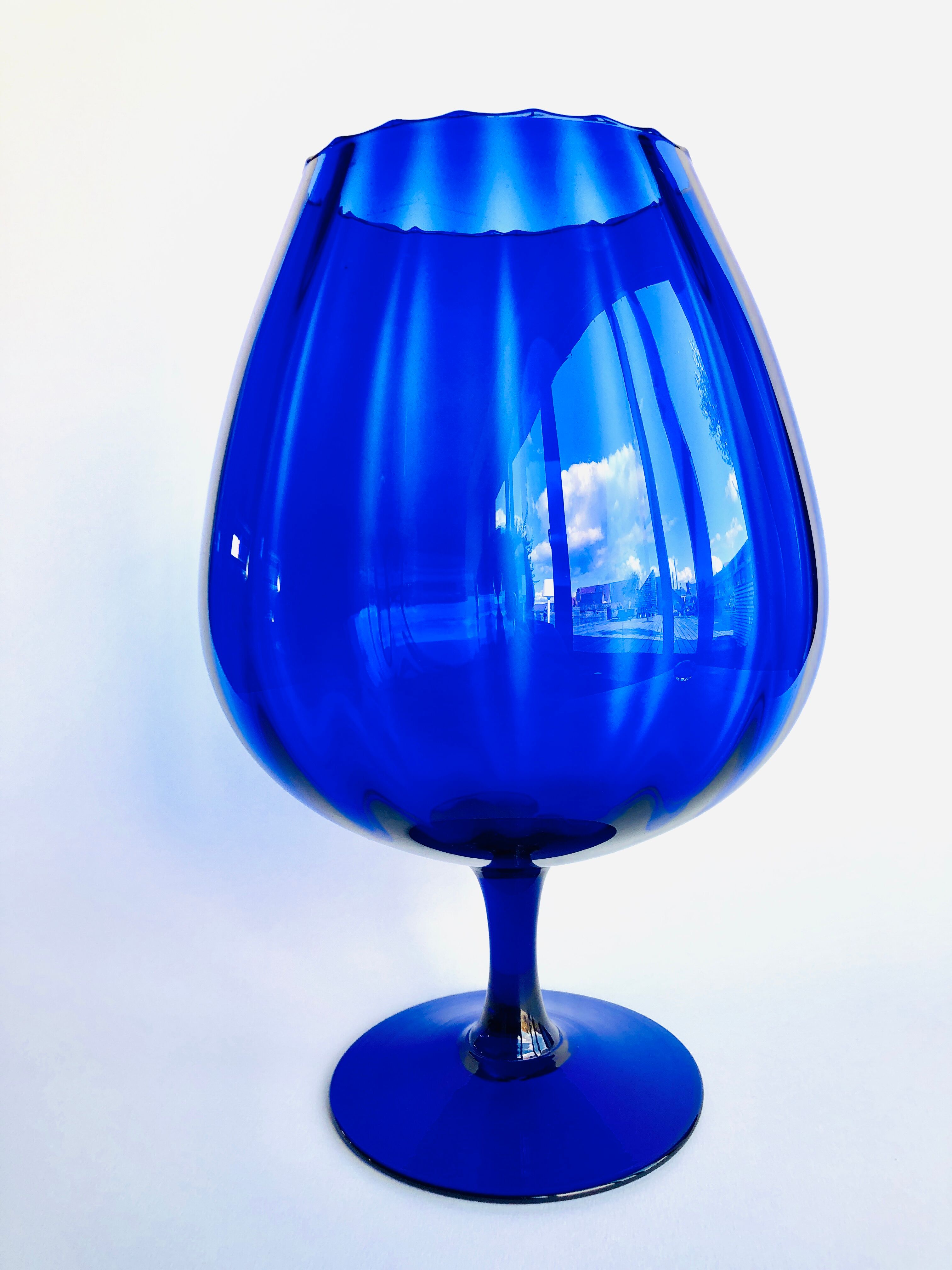 Bright blue textured glass vase from the 60s-70s, Italy, Empoli
