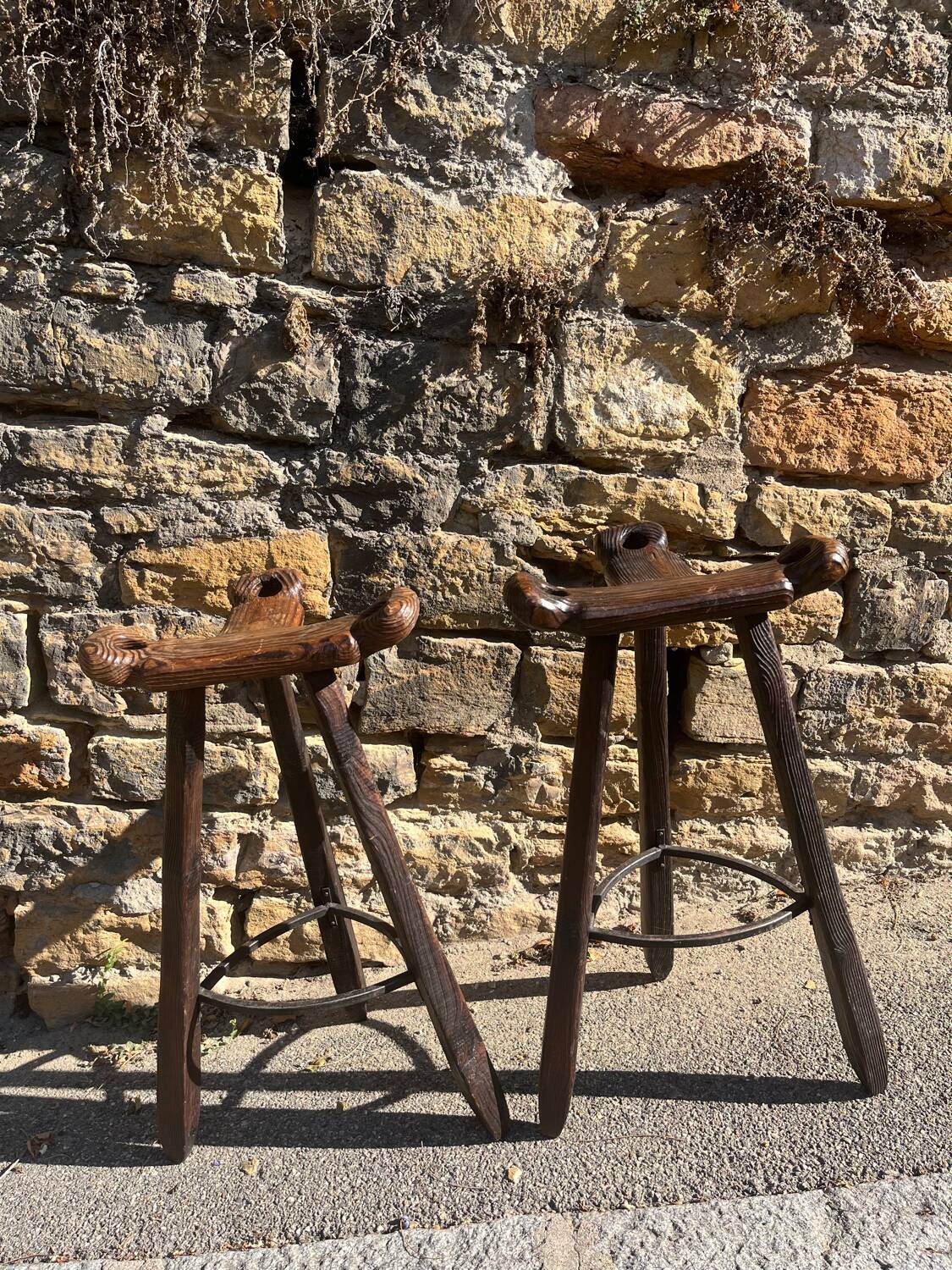 2 Brutalist "Marbella" bar stools, Confonorm Spain, 1960s