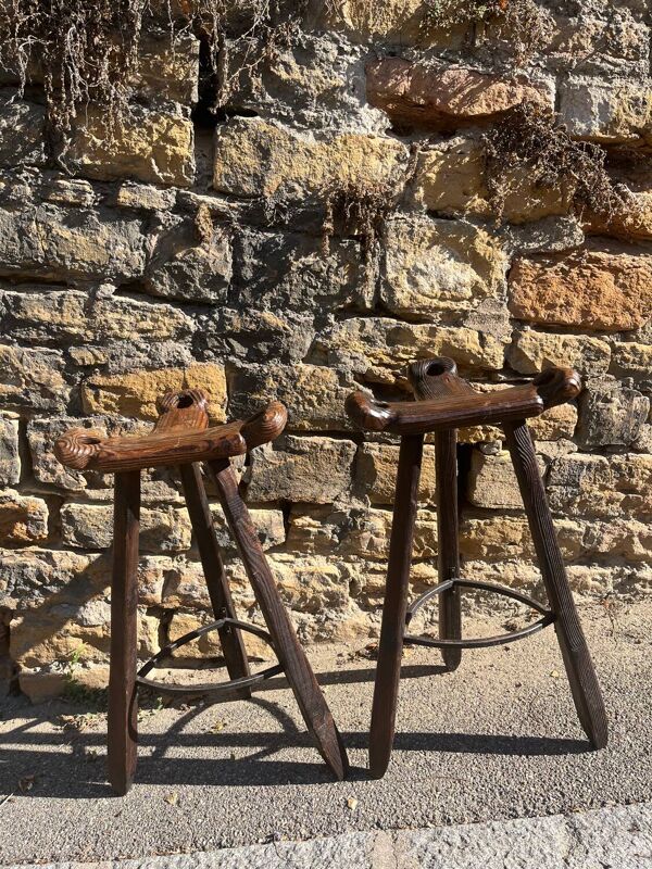 2 tabourets de bar brutalistes «Marbella», Confonorm Espagne, années 1960