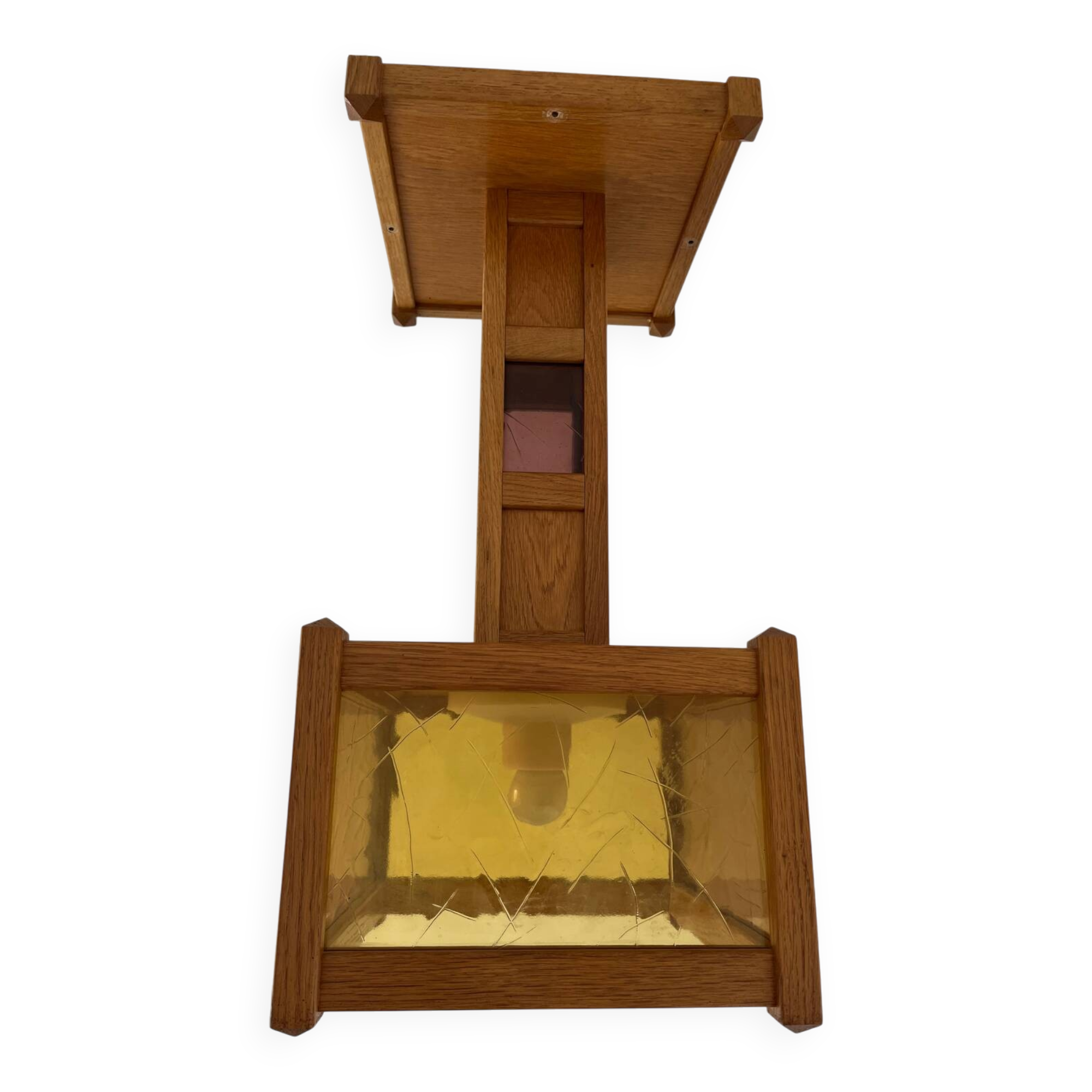 1960s wooden stained glass pendant light