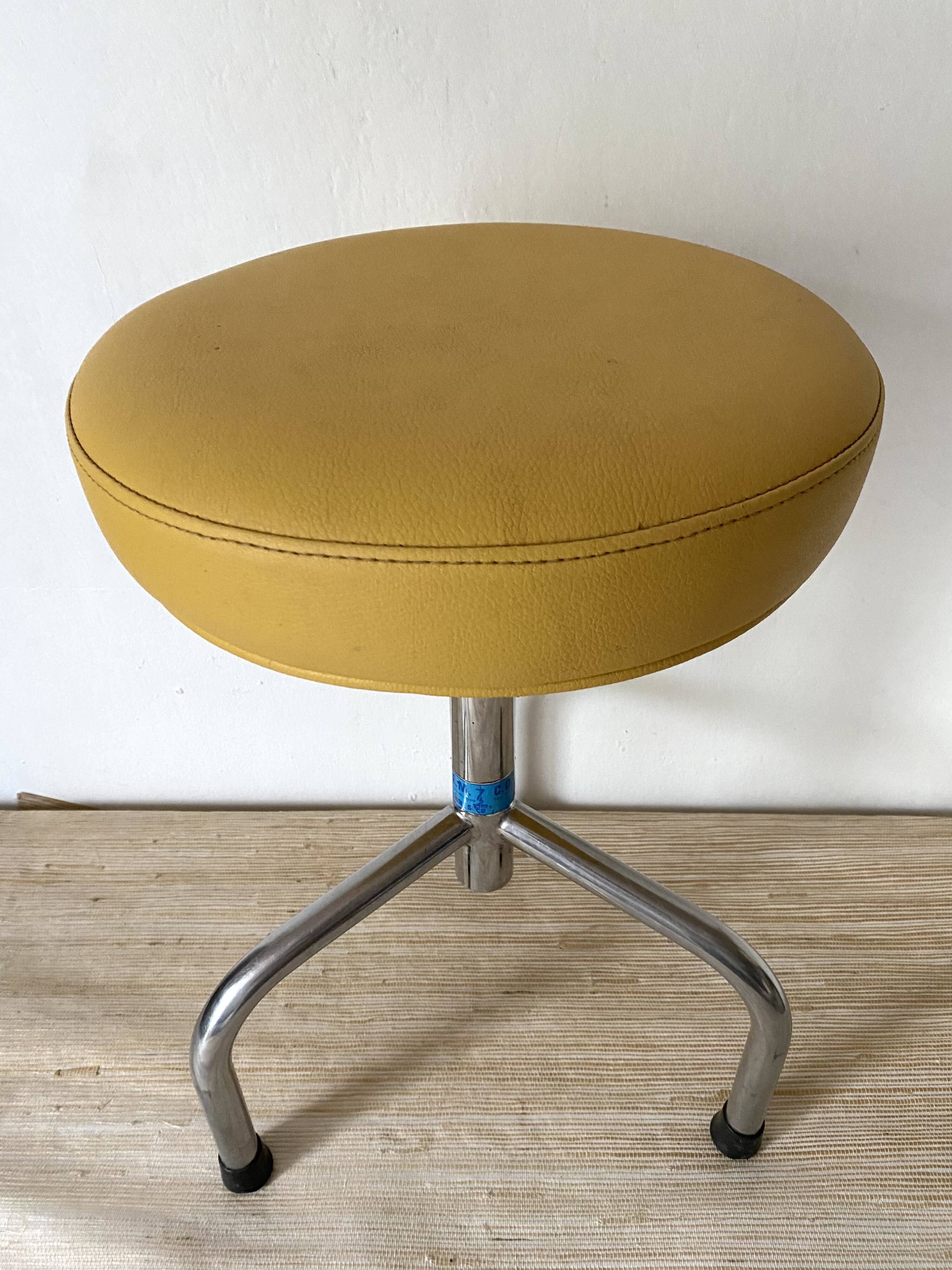Vintage tripod stool in skai & chrome adjustable in height