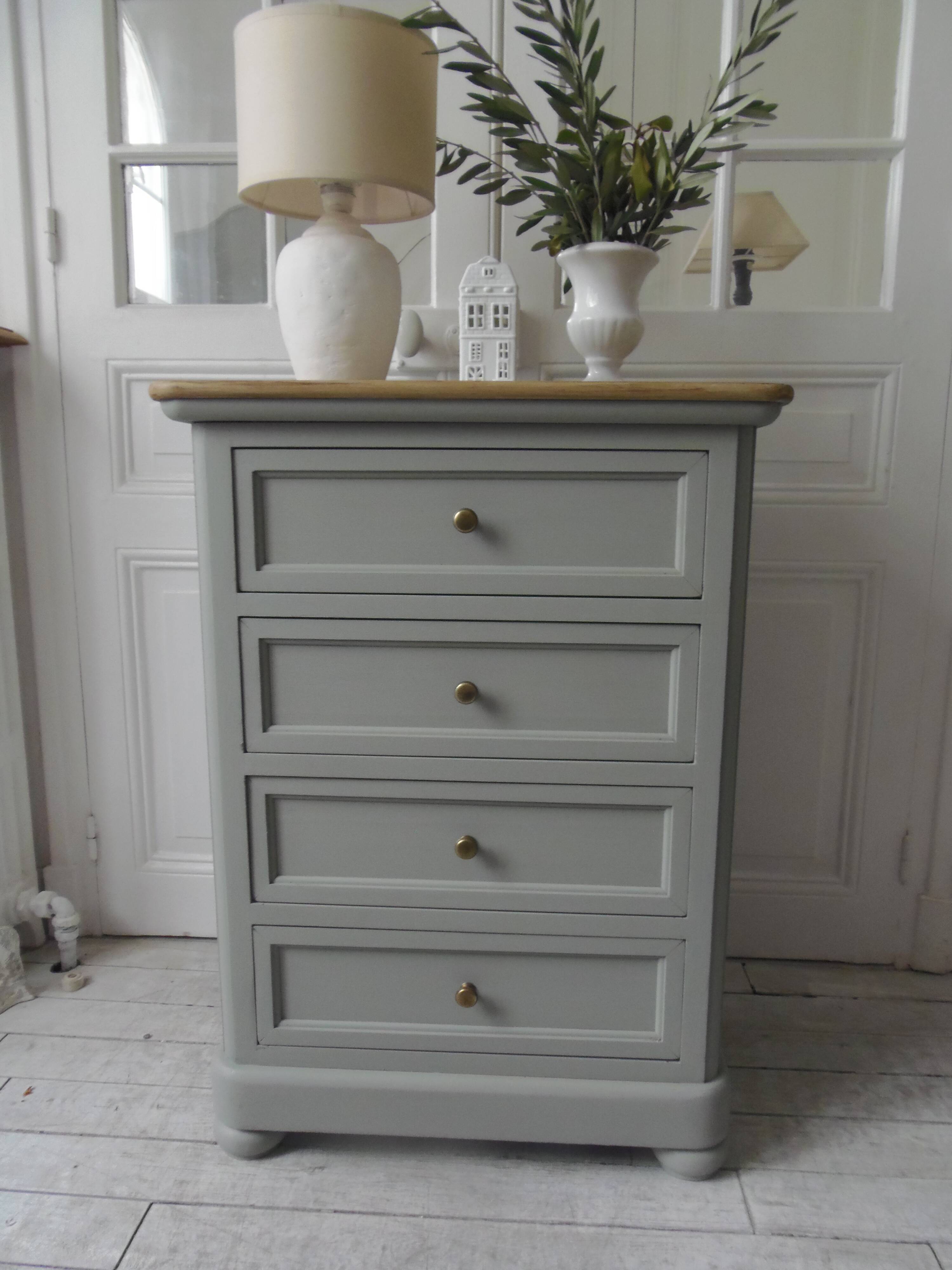 Louis Philippe style chest of drawers, 4 drawers in verdigris