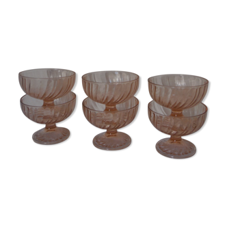 Lot de 6 coupes à glace verre rose modèle rosaline