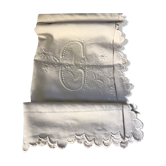 Drap de lin brodé fin 19eme
