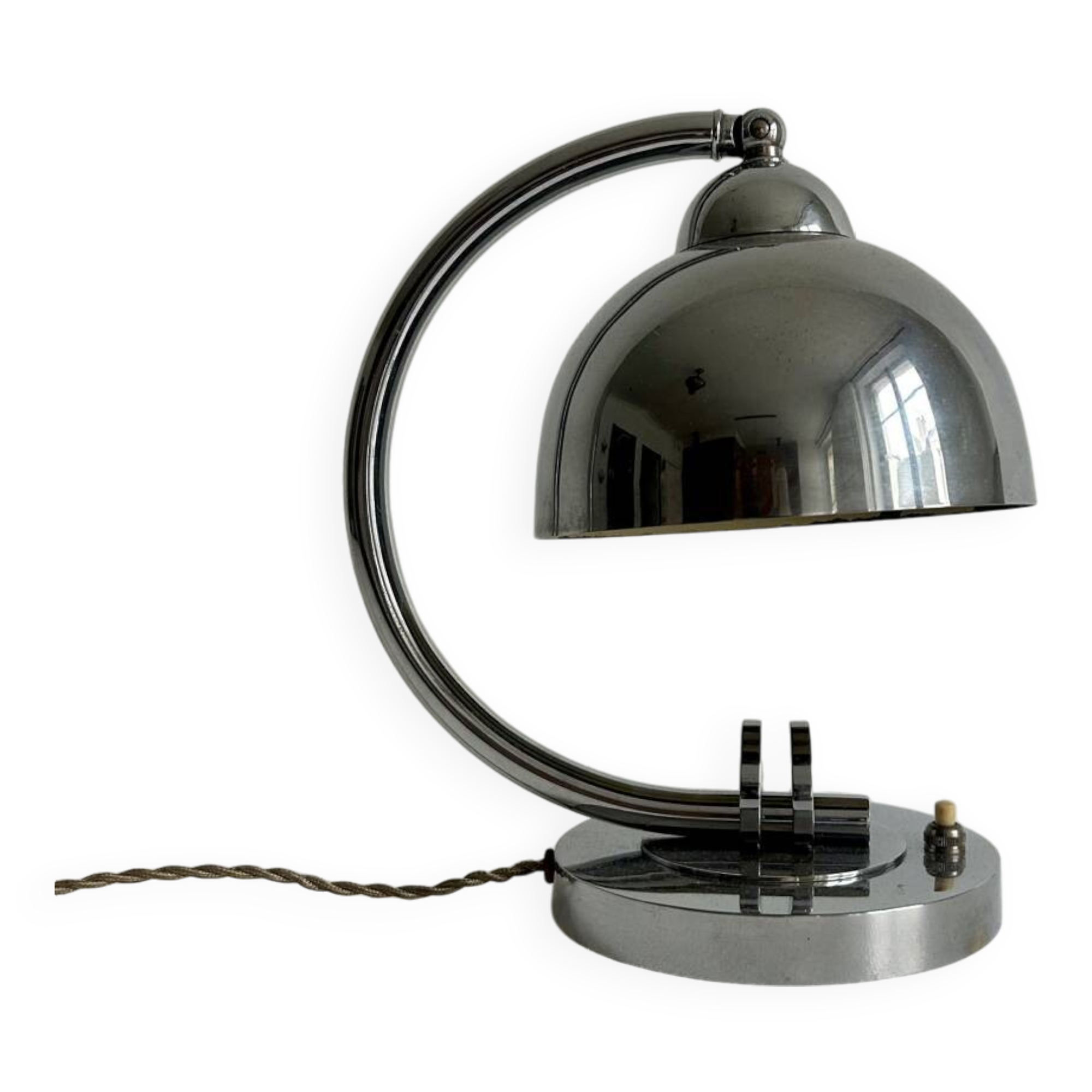 Vintage table lamp, modernist chrome metal, France 1930