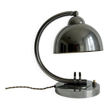 Vintage table lamp, modernist chrome metal, France 1930