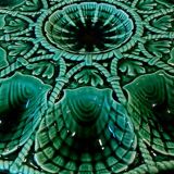 Antique green majolica oyster dish – Sarreguemines