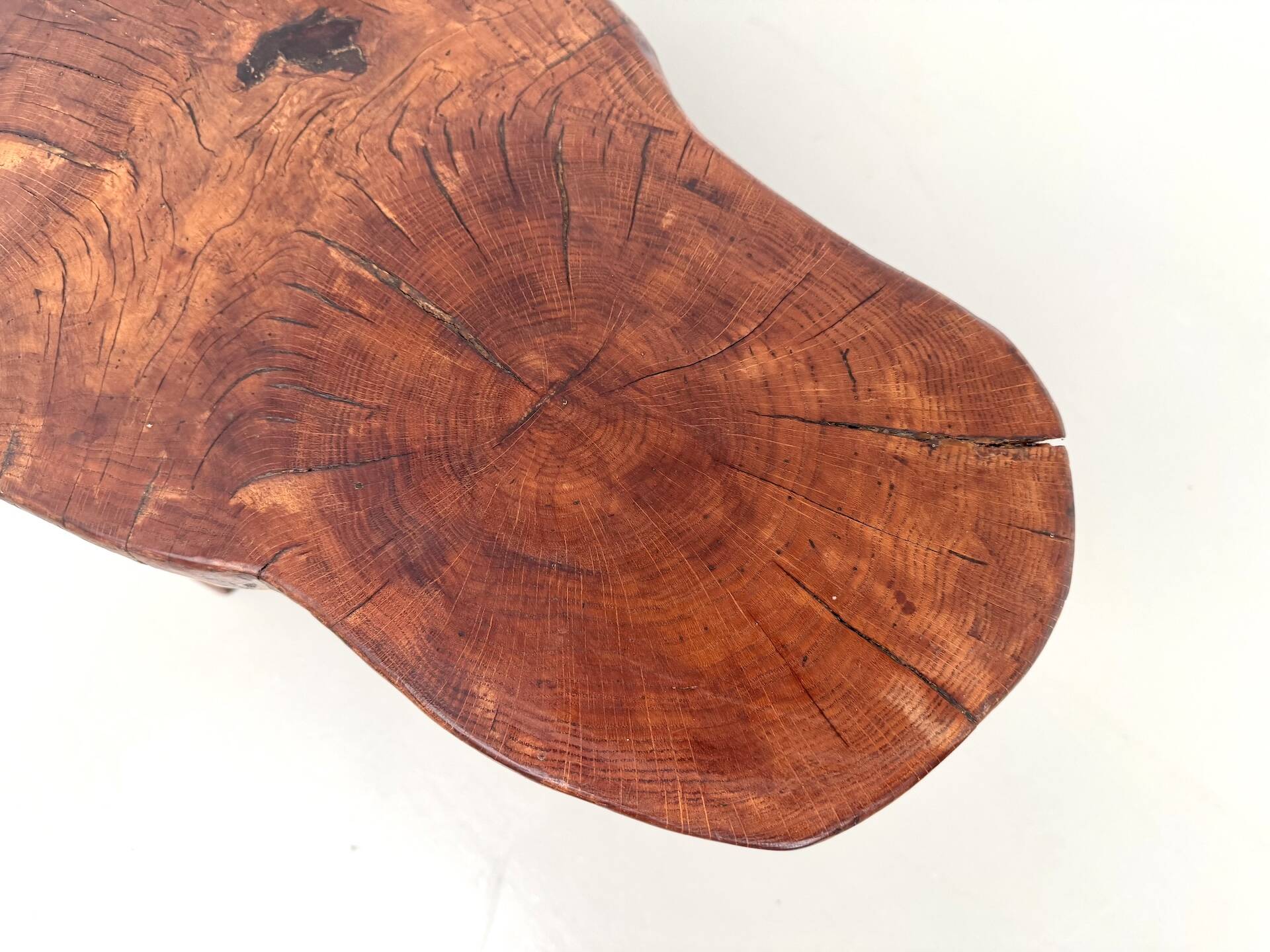 Brutalist tripod coffee table in solid teak – 1970s