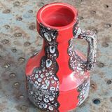 Set of two vases, soliflores in designer red and gray enameled ceramic, Vallauris style