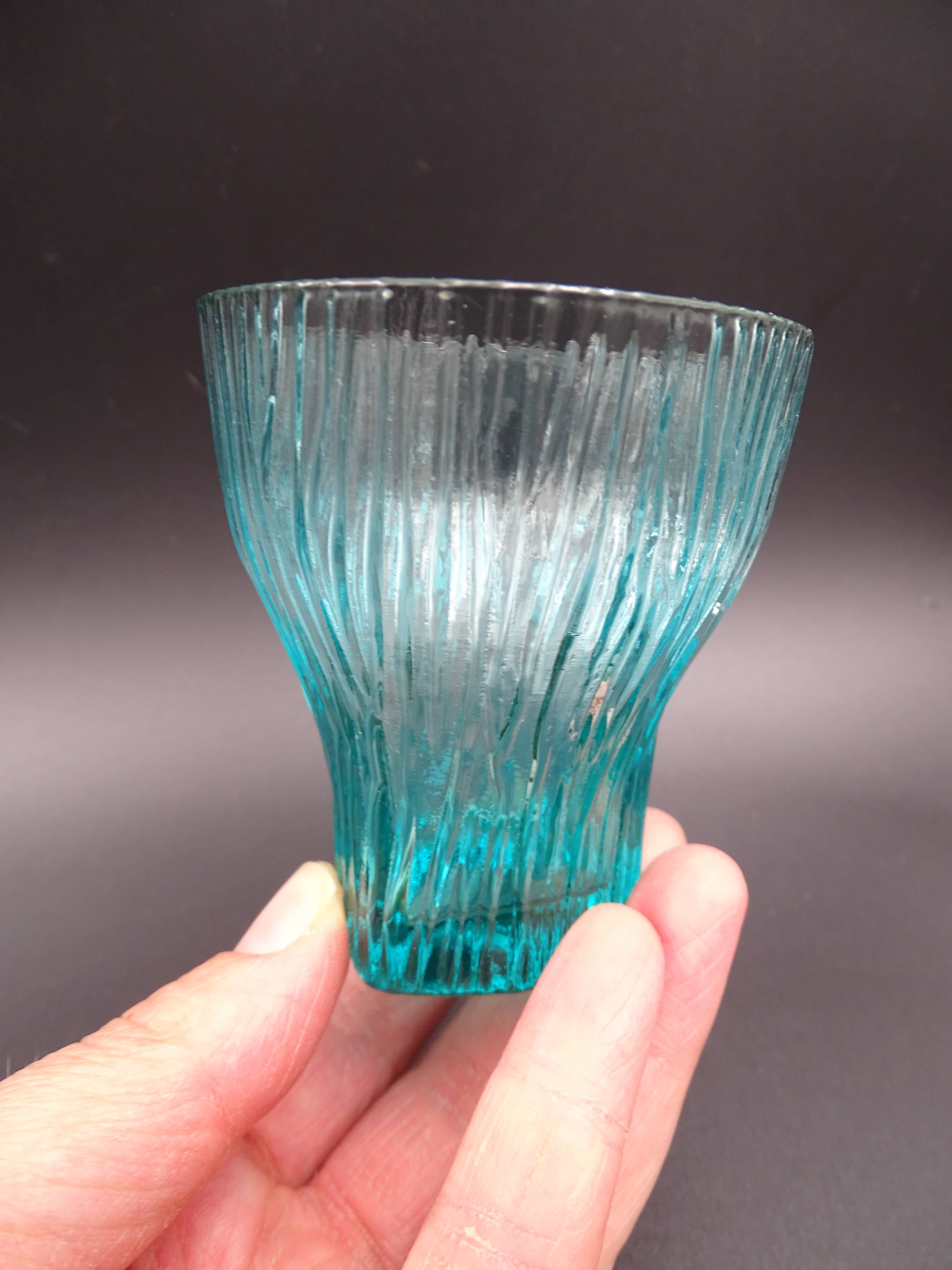 Set of 6 turquoise glass water glasses around 1975