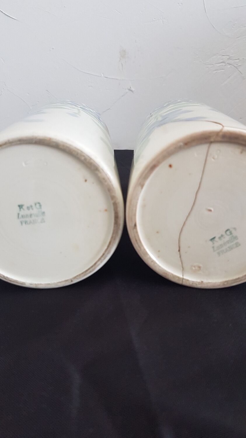 Pair of vases earthenware Keller Guérin Lunéville Periwinkle model