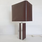 Lampe en métal chromé et simili-cuir marron, 1970