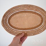 Panier vintage en rotin tissé à la main, tissage en dentelle ouverte, plat à bibelots en osier