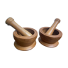 2 wooden mortars and pestles