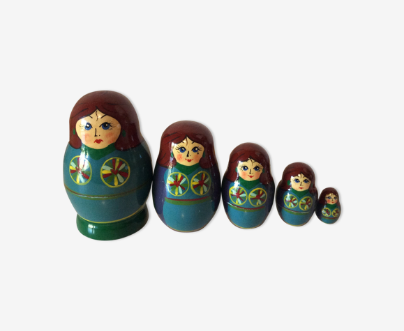 Poupées russes Matriochkas anciennes vintage bleu