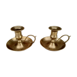Set of 2 vintage hand candlesticks brass cellar rat