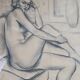 A-c. chartier (1874-1957) femme nue assise dessin fusain art déco 72x57 cm sb