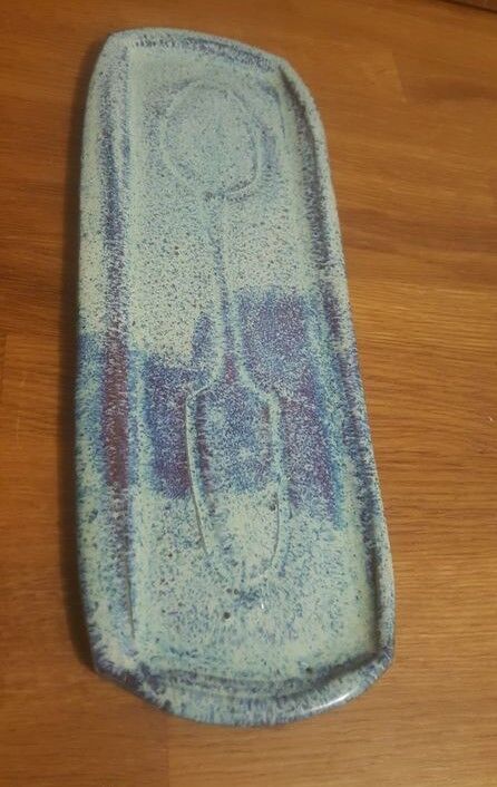 Blue ceramic spoon rest