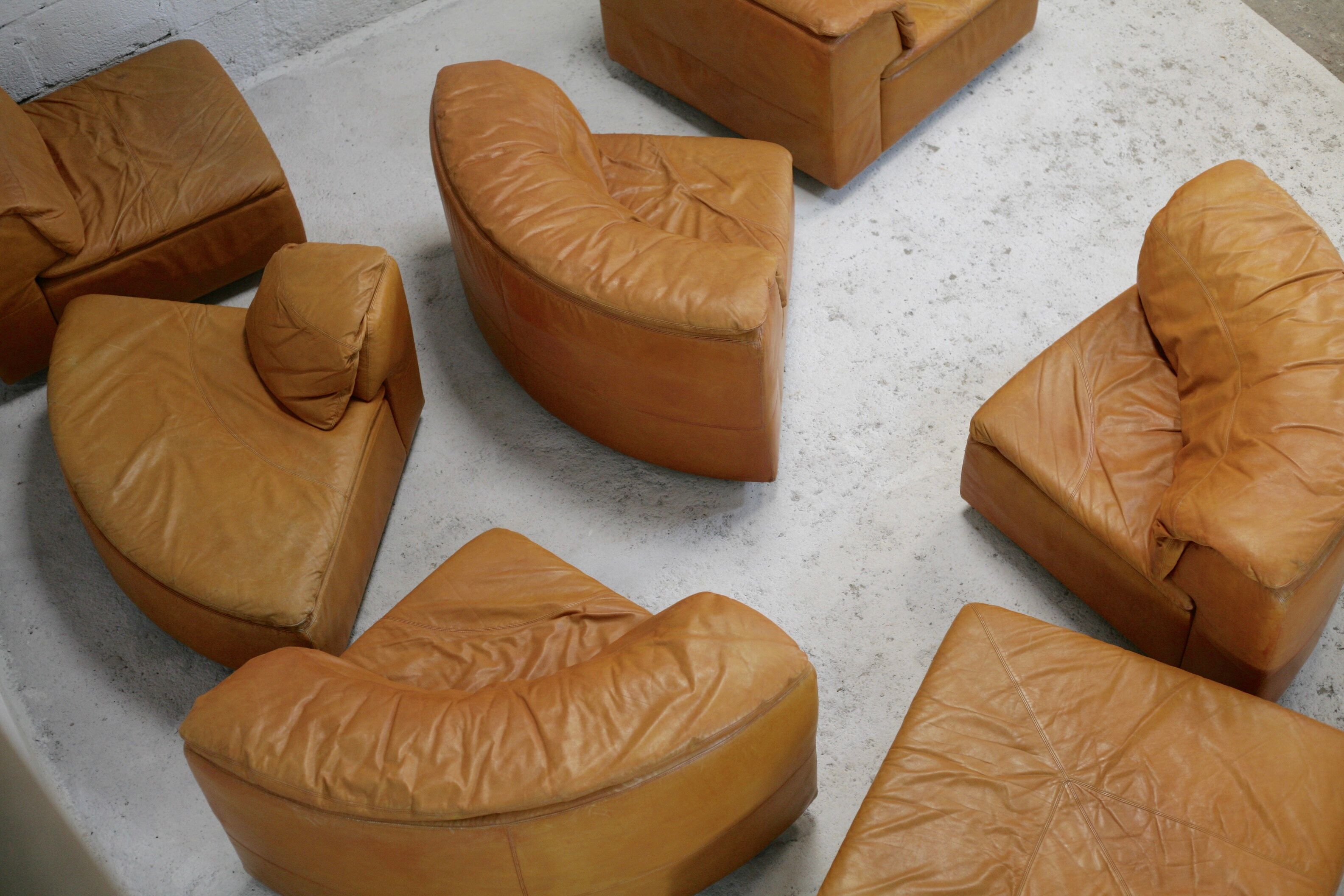 Leather modular sofa, 7 elements, 70s