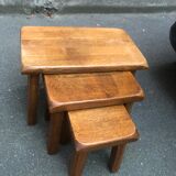 Brutalist oak trundle table, year 70, holland