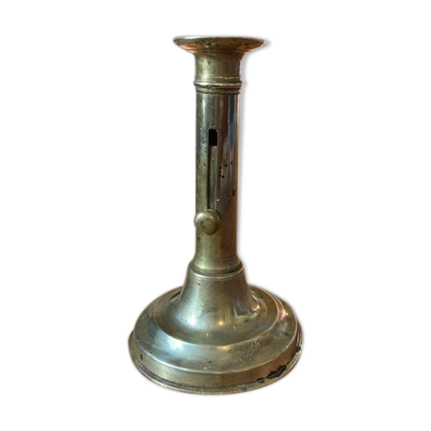 19th century brass candlestick says "to binet"