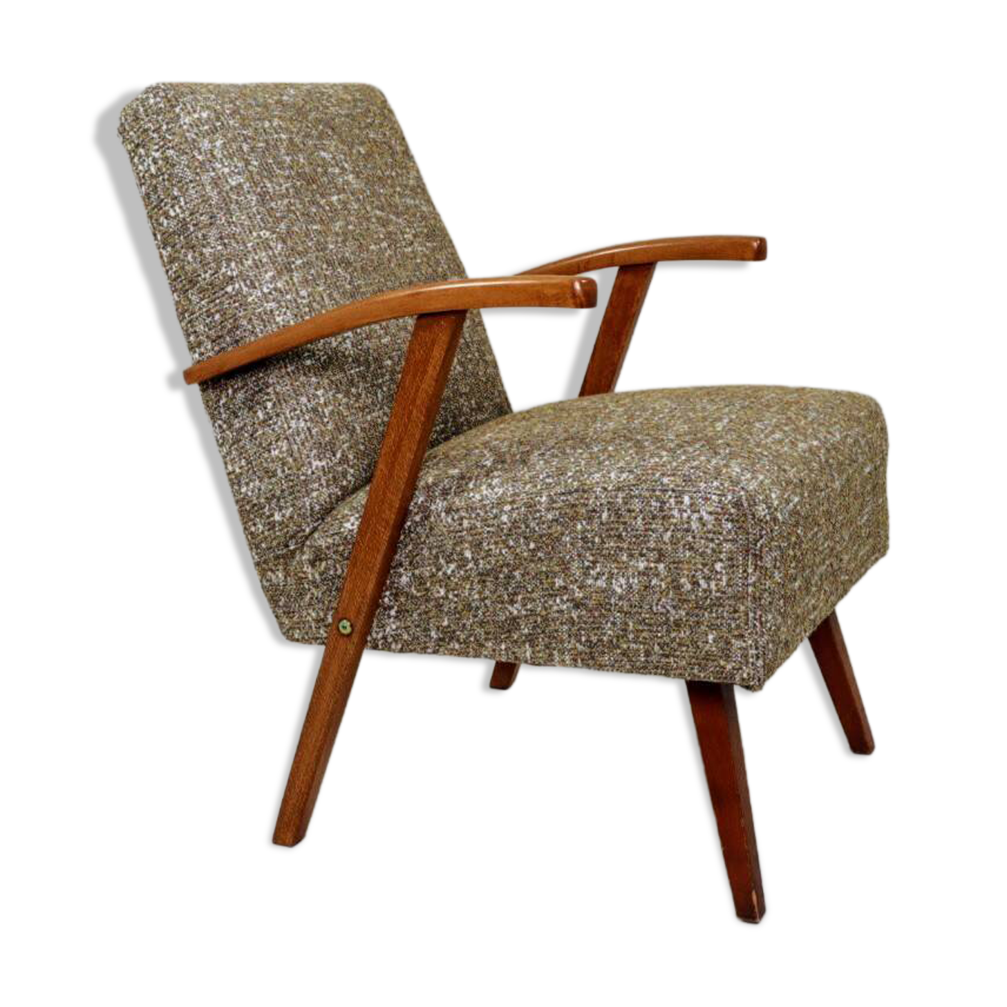 Vintage Lounge Chair Green Pattern Upholstery Refurbished, 1970s.