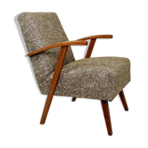 Fauteuil vintage en tissu à motif vert rénové, années 1970.