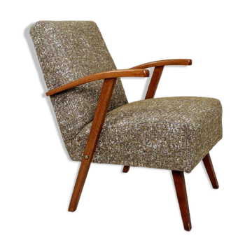 Vintage Lounge Chair Green Pattern Upholstery Refurbished, 1970s.