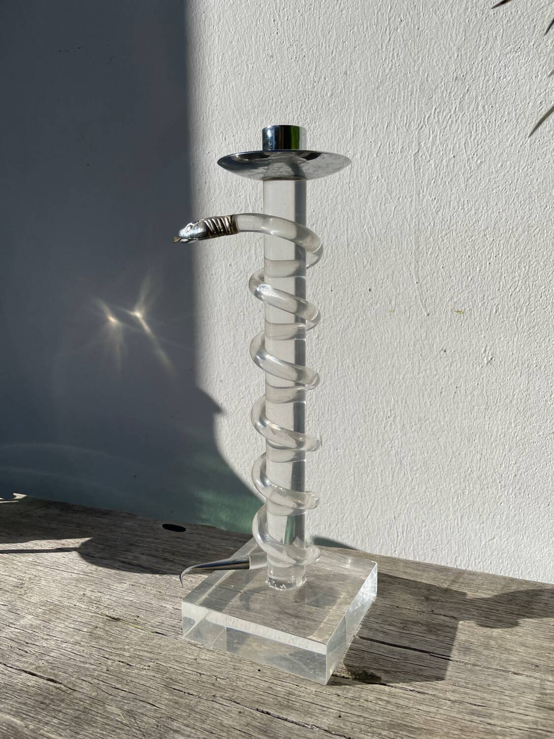 Silver-plated metal candlestick signed Alessandro Albrizzi 1970