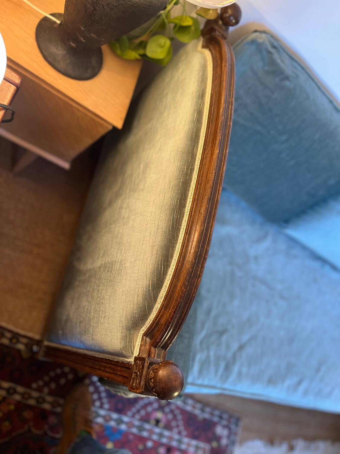 Vintage Louis XVI style blue velvet sofa