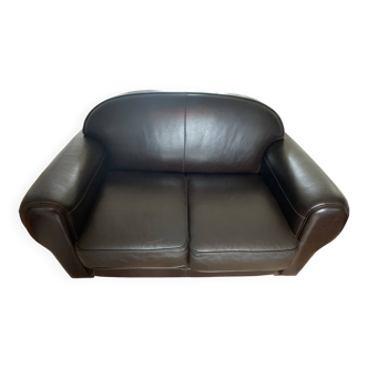 Brown leather club sofa