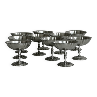 10 footed bowls in stainless steel in the style of Letang Remy