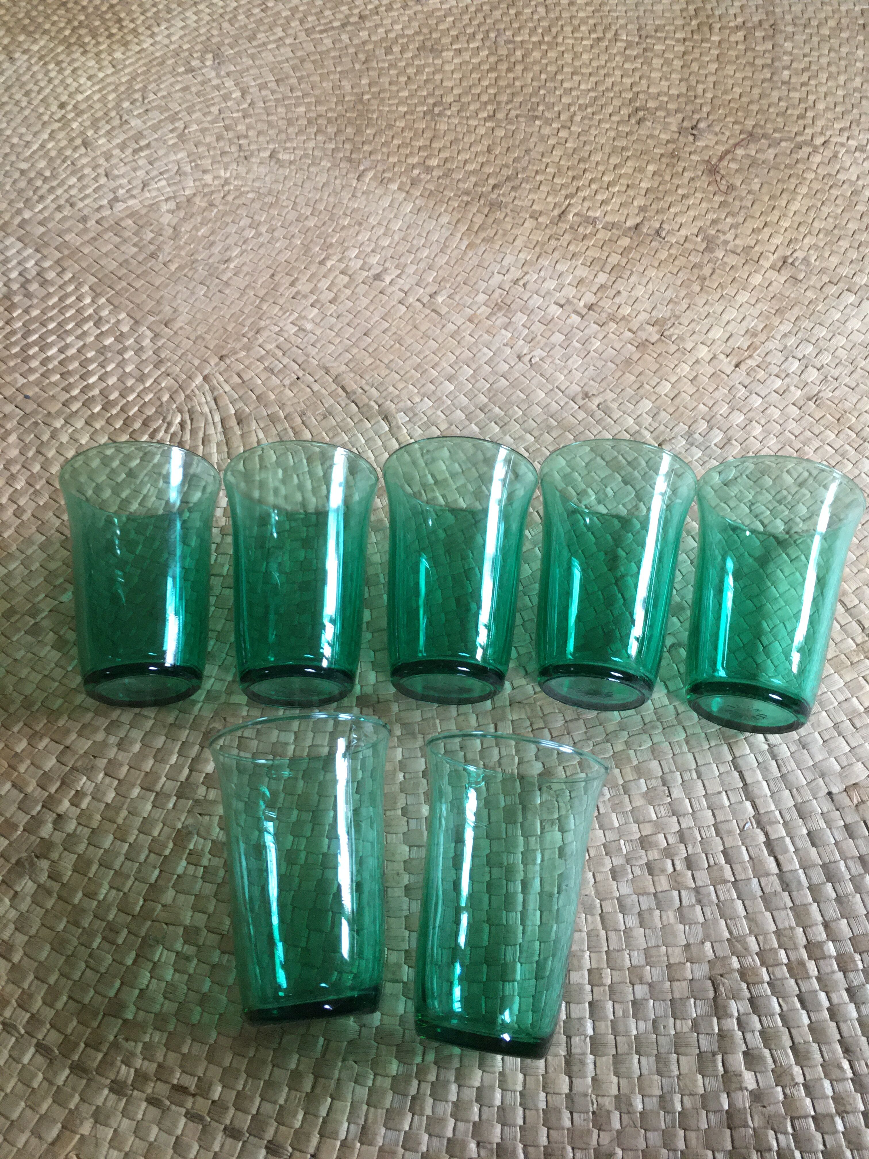 Series of 7 green glasses